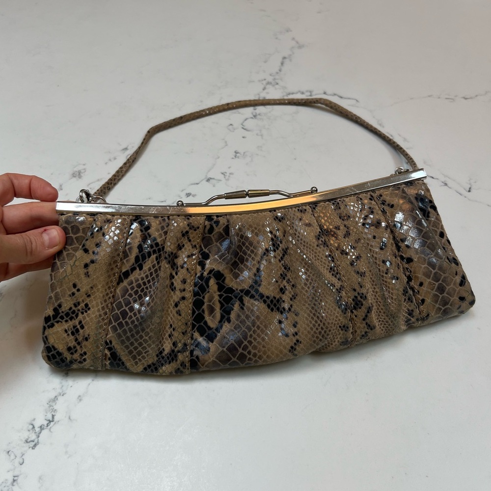 Solas Snakeskin Pattern Clutch and Shoulder Bag with Removable Straps